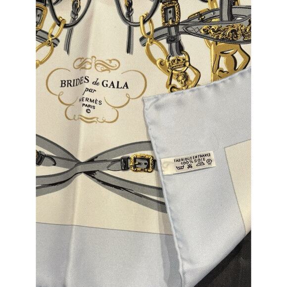 Hermès Pocket Square Silk Scarf Brides de Gala By Hugo Grygkar Lt Blue Gray New - Picture 6 of 9